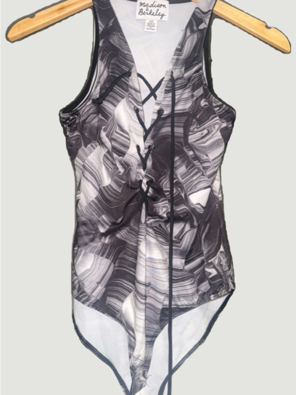 Madison Berkeley Gray Marble Lace-Up Bodysuit